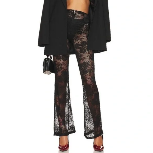 Nookie Black Lace Heaven Pant in Black Grunge Flare Stretch 90s Size XS - Picture 1 of 7